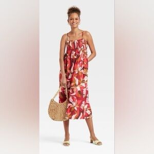 A New Day Red Foral Smocked Maxi Dress